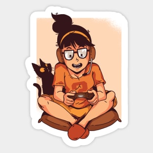 Gamer Girl with Black Cat Sticker